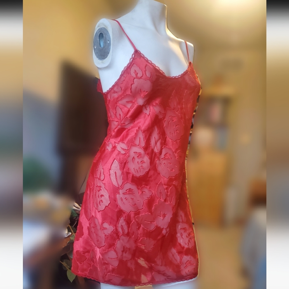 Vintage dress red lace roses bows lingerie nighty slip mini dress valentines day